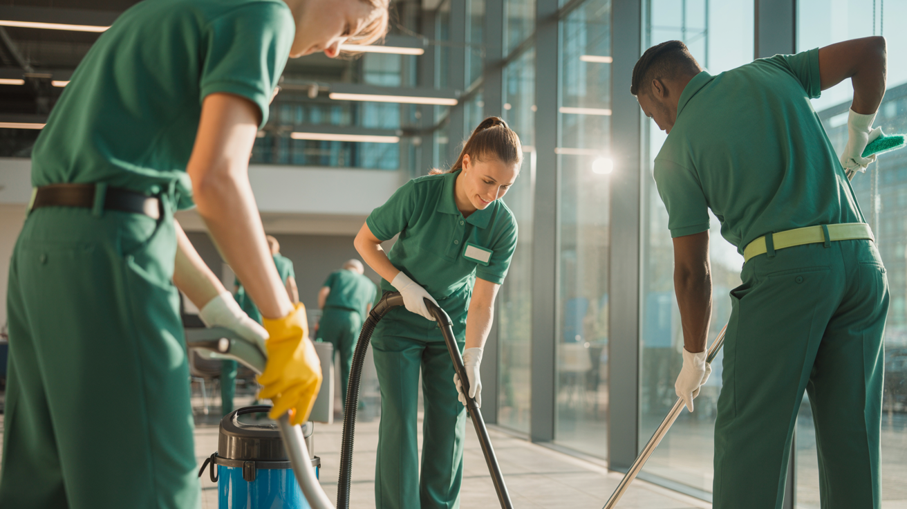 Professional cleaning team at work